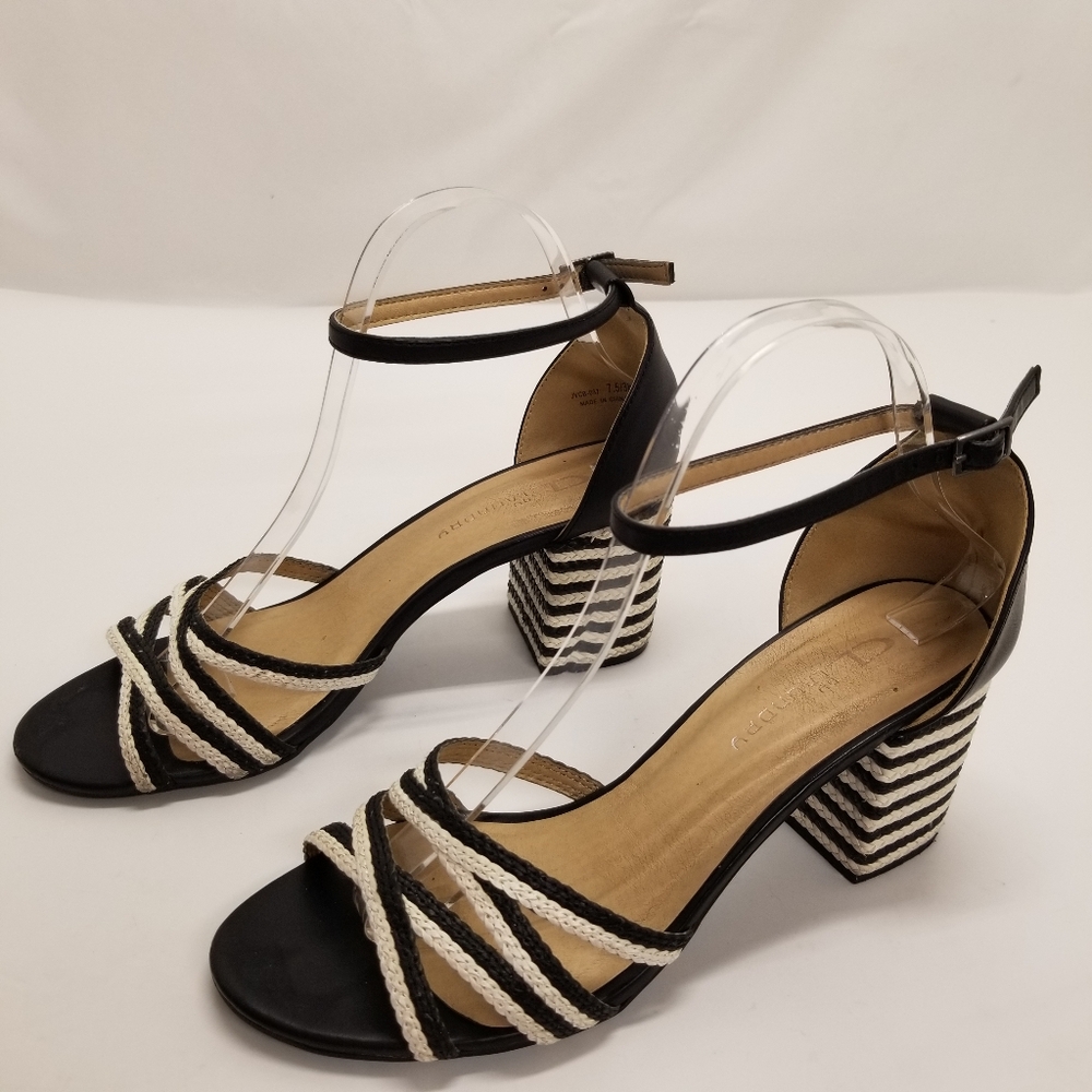 CL by Laundry Womans Size 7.5/38 Black White Braided Block Heel Sandal